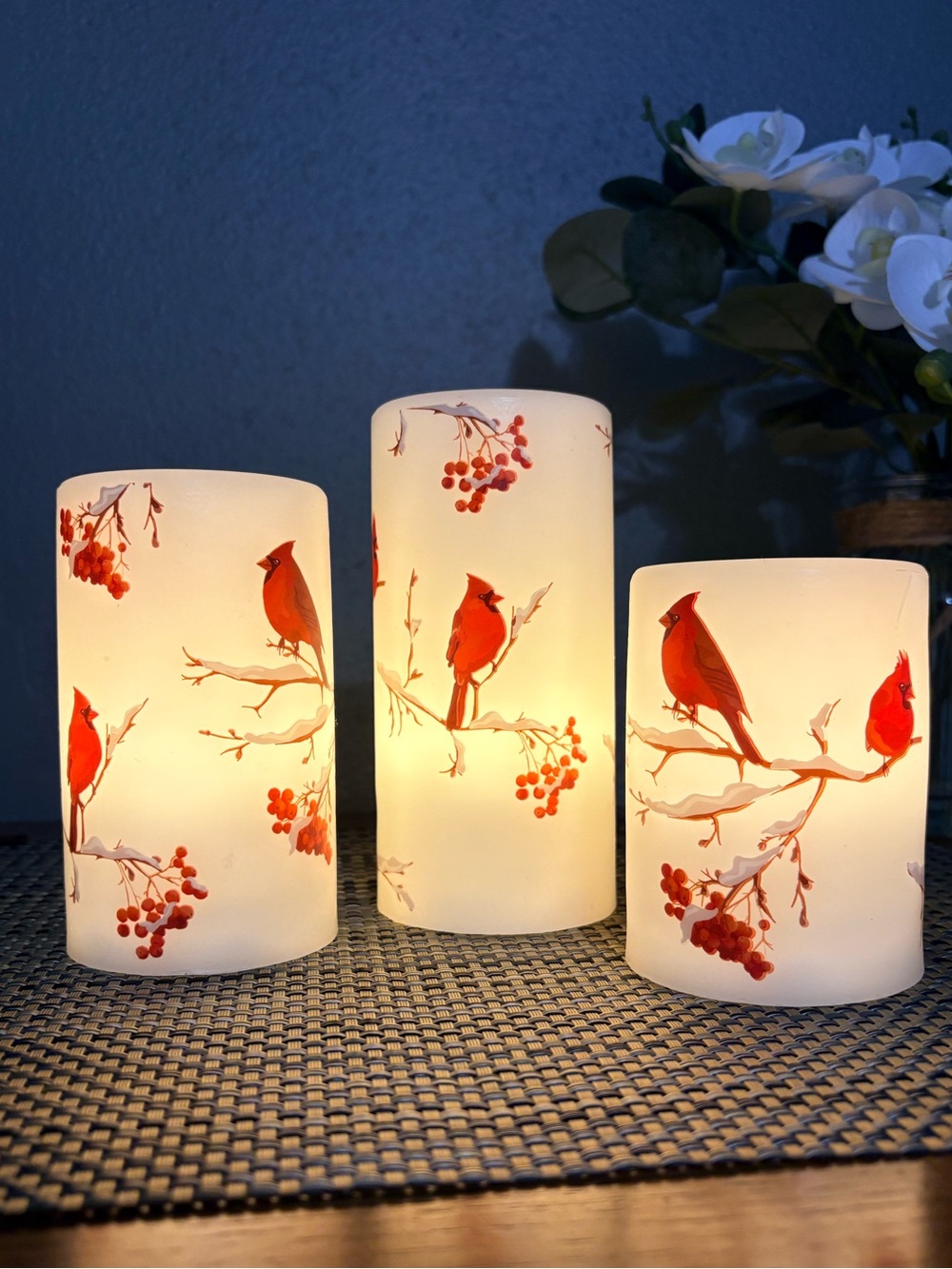 Cardinal Flameless LED Candle Set 3 Real Wax Timer Battery Operated